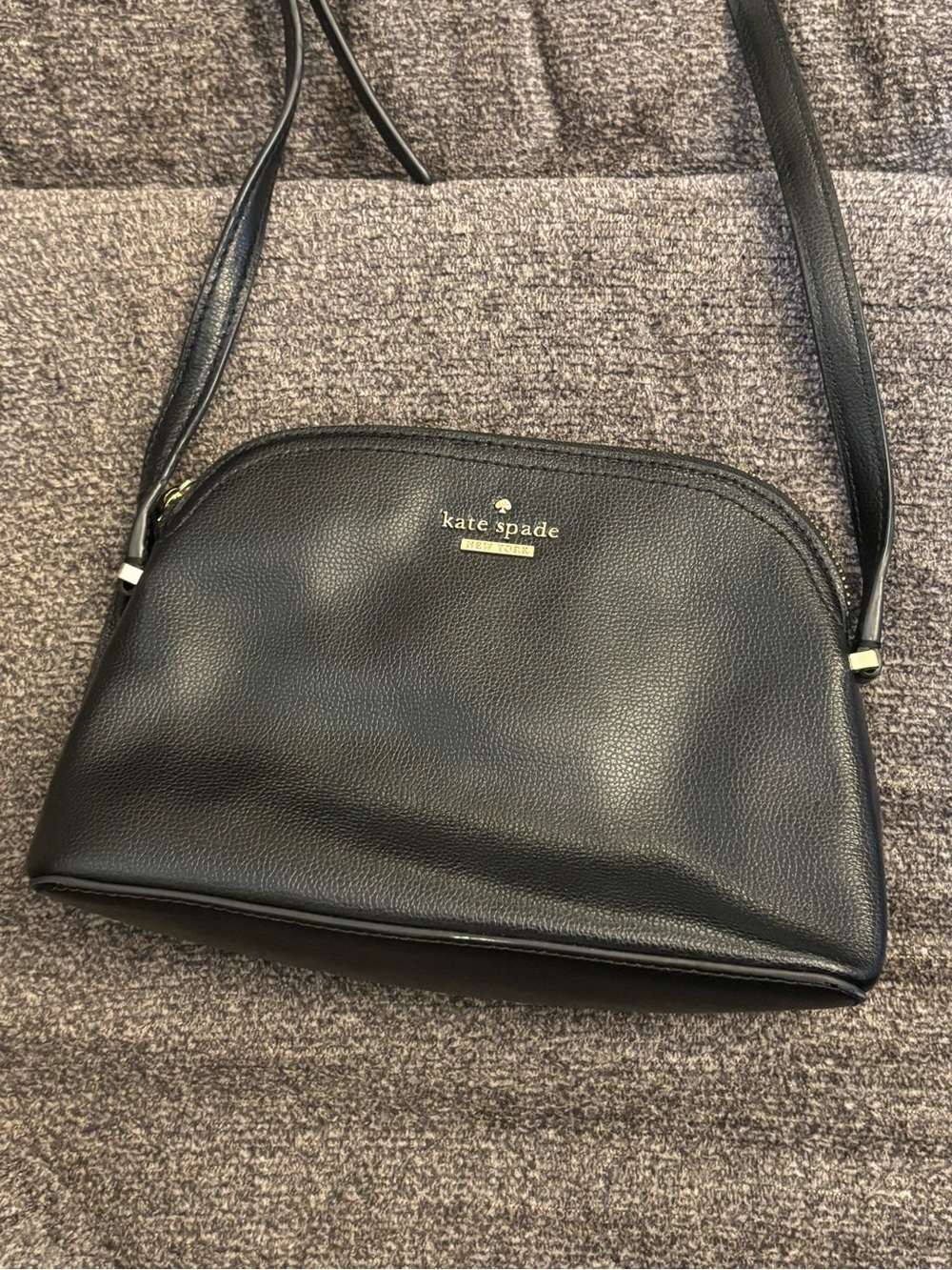 kate spade Black Pebbled Leather Dome Crossbody with Gold Logo